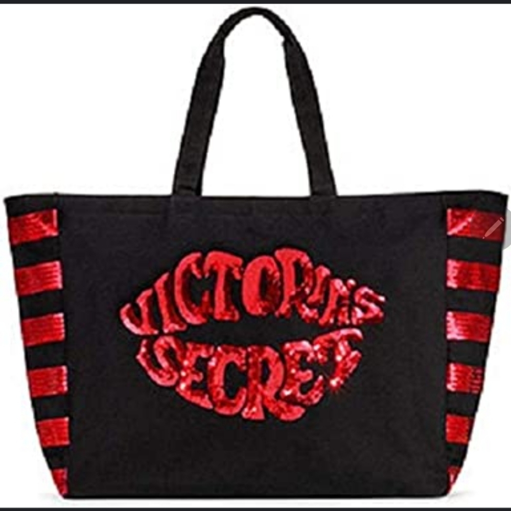 NWT Victoria's Secret Red Sequin Black Tote Bag